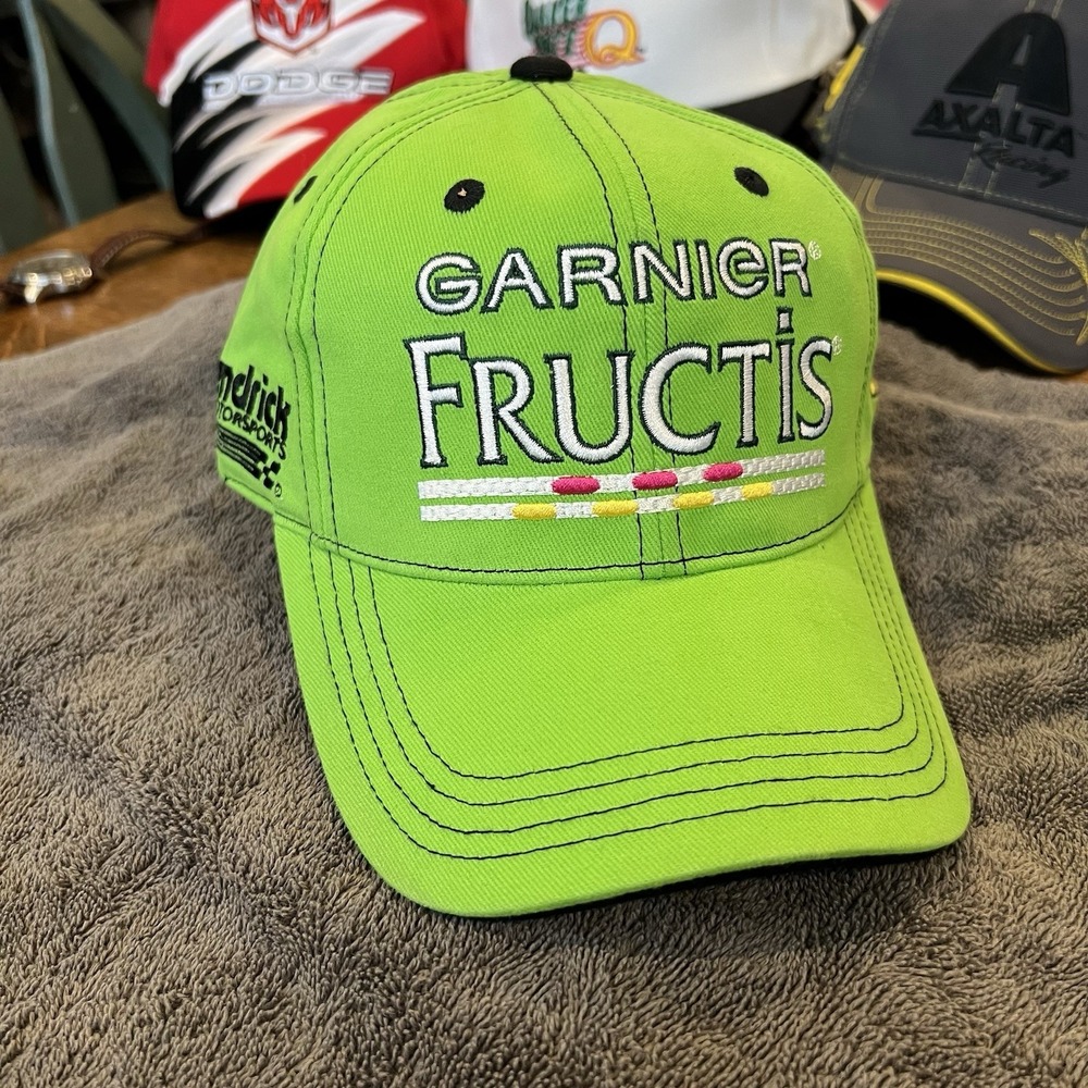 NASCAR Hat Cap Mens Strap Back Green White Brian Vickers Garnier Fructis Racing